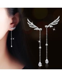 Sterling Silver Earrings Angel Wings Long Tassel Drop Earrings