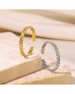 Retro Pleated Stainless Steel Open Adjustable Ring