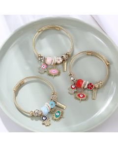 Crystal Stainless Steel Fatima Turkey Blue Eyes Wire Bracelet