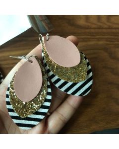 Striped Earrings Multilayer Christmas Petal Earrings Leather Drop Gold Earrings