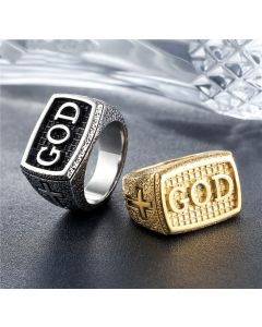 Personality Retro Religious Cross God Men's Titanium Steel Ring