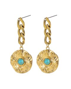 Chain Coin Turquoise Sun Earrings Gold Earrings