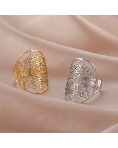 Vintage Stainless Steel Openwork Snow Petal Oval Ring