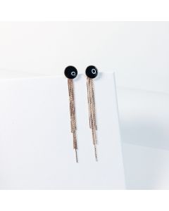 S925 Sterling Silver Black Round Female Long Earrings