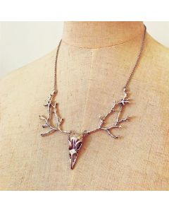 Ornament With Skull Branch Bird Head Pendant Necklace