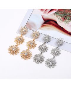 Alloy Diamond Sunflower Long Earrings