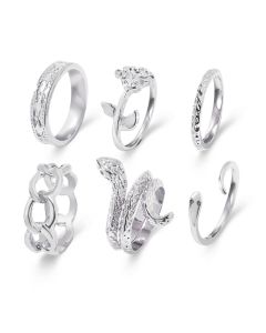 European And American Cross-Border New Metal Joint Ring Creative Personality Snake-Shaped Rose Chain Ring 6-Piece Set