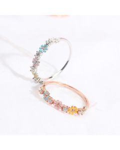 Color-preserving Micro-inlaid Zircon Flower Ring Sweet And Lovely