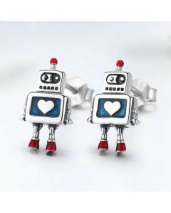 S925 Sterling Silver Robot Earrings