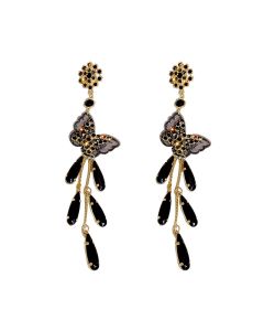 Silver Needle Crystal Bow Tassel Earrings European And American Design Retro