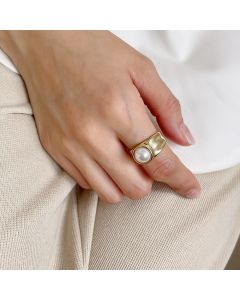 Trendy Sterling Silver 18k Gold Pearl Ring