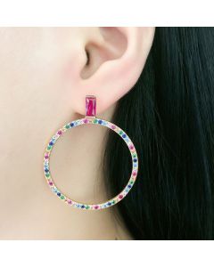 South American Style Round Colorful Glass Stone Earrings