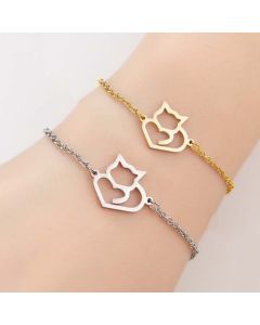 Simple And Elegant Stainless Steel Cute Long Tail Love Cat Bracelet