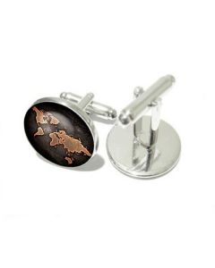 World Map Miniature Time Gem Cufflink