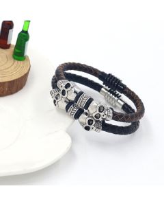 Men's Vintage Alloy Skull Woven Leather String Bracelet