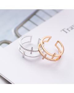 Japanese And Korean Students Personality Trend Double Cross Ring Fashion Wild Micro-set Adjustable Joint Index Ring Female