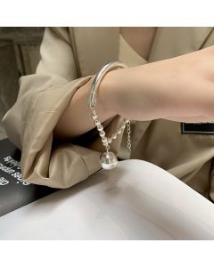 925 Sterling Silver Glossy Round Beads Bracelet Female Opening Bracelet Simple Temperament