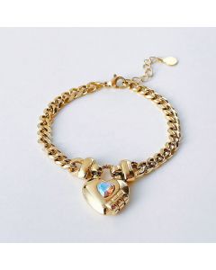 14K Gold Plated Titanium Steel Heart-shaped Lock Pendant Bracelet