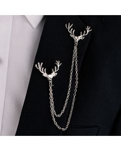 European And American Tassel Chain Deer Head Collar Pin Men's Brooch