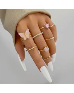 Personalized Fashion Light Purple Diamond Ring Set