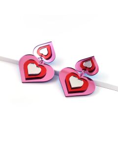 Pink Mirror Peach Heart Love Acrylic Earrings