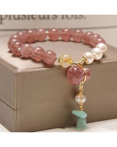 Ethnic Style Lucky Attracting Male Natural Strawberry Quartz Beaded Bracelet