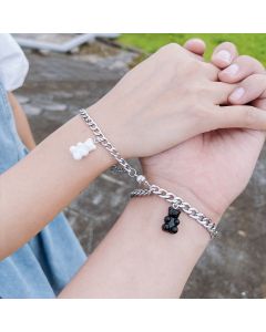 Black And White Bear Stainless Steel Magnet Attract Bracelet