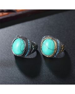 Personalized Retro Turquoise Men's New Titanium Steel Ring