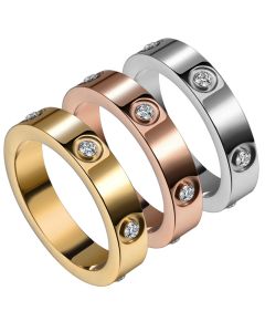 Love Diamond-Studded Titanium Steel Couple Ring