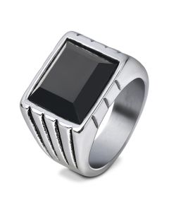 Simple Square Red And Black Gemstone Couple Ring