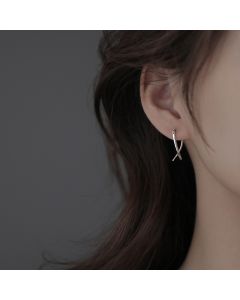 S925 Silver Line Cross Ear Buckle Premium Ear Studs