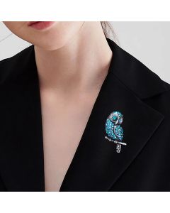 Women's Diamond Blue Owl Brooch