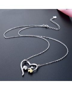 Original Design Real 925 Sterling Silver CZ Lovely Elephant Clover in Heart Pendant Necklaces for Women Fine Jewelry