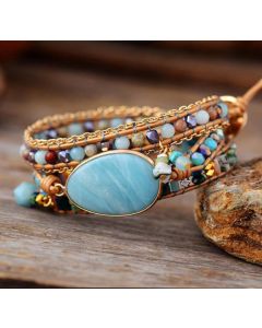 Natural Tianhe Stone Hand Woven Leather Bracelet