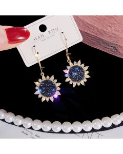 All-match Blue Crystal Circle Earrings With Diamonds