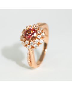 Colorful Red Moissanite Flower Ring For Women