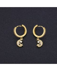 Copper Inlaid Zircon Moon Star Ear Clip Earrings