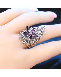 Vintage Crystal Flower Diamond Ring Female Fashion Exaggerated Index Finger
