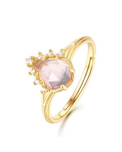 Light Luxury Pink Crystal Hibiscus Stone Sterling Silver Ring Women