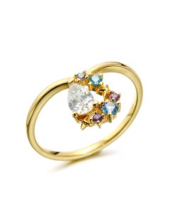 Japanese Drop-Shaped Colorful Zircon Ring Female