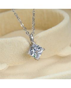 Simple Square Zircon Female Silver Pendant