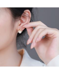 Women's Sterling Silver Bow Imitation Pearl Stud Earrings