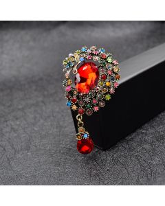 Inlaid Diamond Vintage Water Drop Oval Flower Brooch