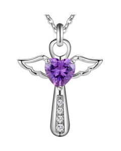 Epacket Drop Shipping Fast Ship Hot Jesus Cross Love Angel Heart Pendant Necklace 18 Inch Wings Silver 925 Women Girl