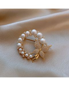 Vintage Diamond-Studded Butterfly Pearl Ring Brooch Fashion Style Dongdaemun