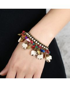 Turquoise Copper Accessories Thai Wax Thread Weaving Original Costume With Elephant Bracelet