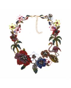 Full Diamond Diamond Flower Flamingo Necklace Cross-border Necklace