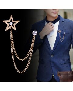 Fashion Tassel Chain Pentagram Rhinestone Brooch For Men