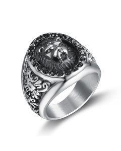 Exaggerated Domineering Black Diamond Lion Head Ring