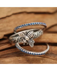 Vintage Insect Bee Shape Sapphire Blue Diamond Three-piece Ring